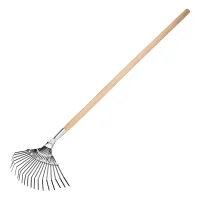 Грабли веерные стальные, 385х1450 мм, 20 плоских зубьев, деревянный черенок, Россия СИБРТЕХ 61779