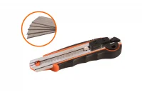 Нож строительный 18мм металлические направляющие автоматическая смена лезвий дополнительный фиксатор (1 комплект - 5 лезвий) Sturm 1076-08-06