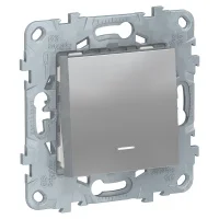 Выключатель UNICA NEW одноклавишный с подсветкой схема 1а алюминий Schneider Electric NU520130N
