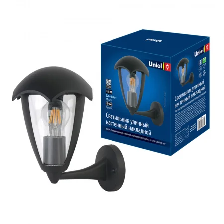 UL-00006812 Светильник уличный, под лампу Е27. Архитектурный накладной. UUL-S80A 60W/E27 IP54 BLACK Корпус черный. TM . Uniel 