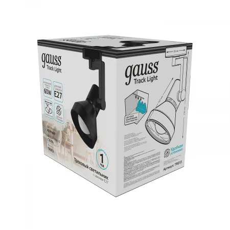 Светильник трековый на шинопровод под лампу 1хE27 AC 220В Черный IP20 150х112х230мм однофазный Track Gauss GAUSS TR013