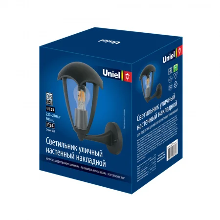UL-00006812 Светильник уличный, под лампу Е27. Архитектурный накладной. UUL-S80A 60W/E27 IP54 BLACK Корпус черный. TM . Uniel 