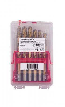 Набор сверел по металлу из быстрорежущей стали HSS-TiN 25 шт Интерскол 18301.025