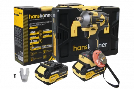 Гайковерт ударный бесщеточный 18В 1BatterySystem 420Нм 1/2' 1х4Ач кейс Hanskonner HCD20420BLC
