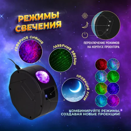 Проектор Ночь, лазерный, динамичный, ПДУ, IP20, USB, 220В EGNDS -ZN ЭРА Б0060553