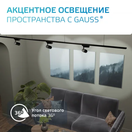 TR088 Светильник светодиодный трековый на шинопровод ДПО 32 Вт 2940 лм 4000К AC 220В Черный IP20 D160х216мм однофазный угол 36 грд Track Gauss GAUSS 