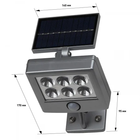 Б0044248 Прожектор с датчиком движения, на солнечной батарее, 6LED, 150 lm ERAFS048-08 ЭРА 