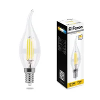 Лампа светодиодная LED 7вт Е14 теплый свеча на ветру FILAMENT диммируемая FERON LB-167 25872