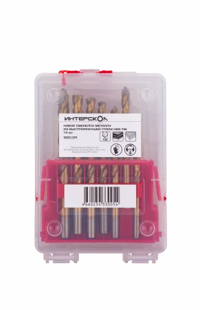 Набор сверел по металлу из быстрорежущей стали HSS-TiN 19 шт Интерскол 18301.019