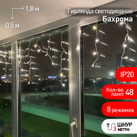 ENIB-01B Гирлянда LED Бахрома 1,8х0,5 м теплый    свет  8 режимов 220V, IP20 (100/800) ЭРА Б0041899