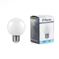 Лампа светодиодная LED 1вт Е27 белый 6400К (шар) FERON LB-37 25115