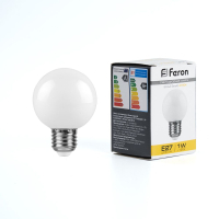 Лампа светодиодная LED 1вт Е27 белый 2700К (шар) FERON LB-37 25878