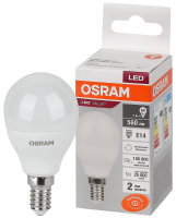 Лампа светодиодная LED 7 Вт E14 4000К 560Лм шарик 220 В (замена 60Вт) OSRAM LEDVANCE 4058075579651