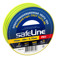 Изолента ПВХ желто-зеленая 19мм 20м Safeline SafeLine 12123