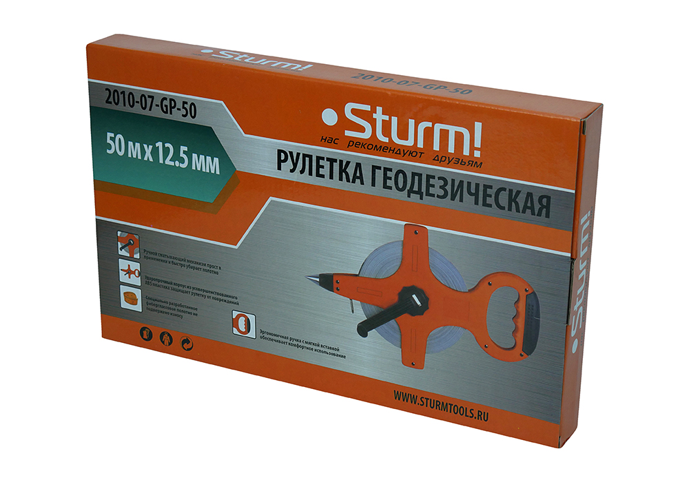Рулетка геодезическая 50м фибергласс штык для фиксации Sturm 2010-07-GP-50