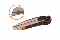 Нож строительный 18мм металлические направляющие автоматическая смена лезвий дополнительный фиксатор (1 комплект - 5 лезвий) Sturm 1076-08-06