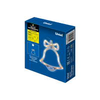 Фигура светодиодная Колокольчик на батарейках 3AAA (не в/к) 16х20см Подвесная 10 светодиодов Теплый Провод прозрачный Uniel UL-00007253