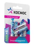 Батарейка  LR03 (АAA) 1.5V Alkaline 6BL, КОСМОС Космос KOCLR03BL6