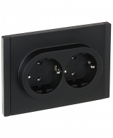 FORTE&PIANO Розетка 2-местная с заземлением без защитных шторок безвинтовое крепление 16А FP124 черный IEK FP-R21-16-1-K02