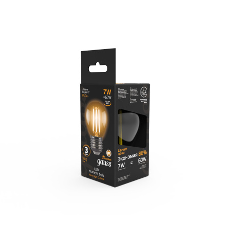 Лампа светодиодная филаментная LED 7 Вт 550 лм 2700К AC150-265В E27 шар P45 теплая  Black Filament Gauss GAUSS 105802107