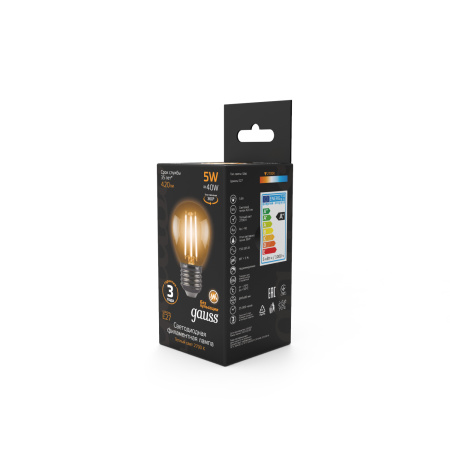 Лампа светодиодная филаментная LED 5 Вт 420 лм 2700К AC185-265В E27 шар P45 теплая  Black Filament Gauss GAUSS 105802105