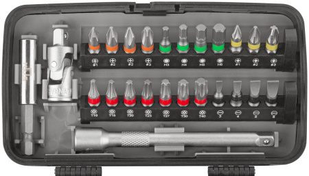 Мини-набор инструмента (биты, головки, вороток, удлинитель), 38 шт