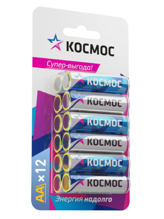 Батарейка LR6 (AA) 1.5V Alkaline 12BL, Космос KOCLR6BL12