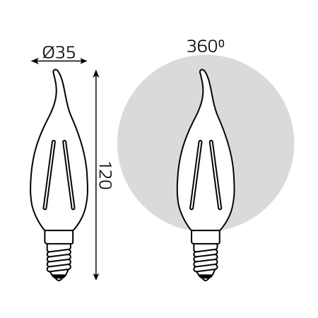 Лампа светодиодная филаментная LED 7 Вт 550 лм 2700К AC185-265В E14 свеча теплая Black Filament GAUSS 104801107