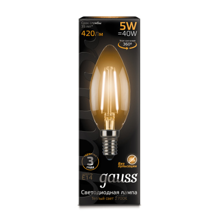 Лампа светодиодная филаментная LED 5 Вт 420 лм 2700К AC185-265В E14 свеча теплая Black Filament GAUSS 103801105