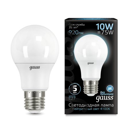 Лампа светодиодная LED 10 Вт 920 лм 4100К AC150-265В E27 А60 (груша) нейтральный Black GAUSS 102502210