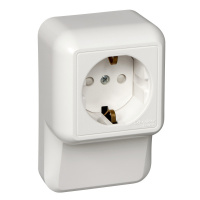 ПРИМА Розетка наружная с заземлением плинтусная 250В 16А со шторками белая монтажная пластина Systeme Electric RA16-003-2M-B