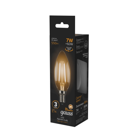 Лампа светодиодная филаментная LED 7 Вт 550 лм 2700К AC185-265В E14 свеча теплая  Black Filament Gauss GAUSS 103801107