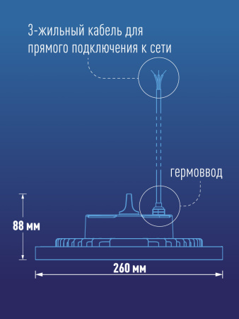 Светильник светодиодный ДСП-150Вт HIgh Bay 6500К 15000 Лм IP65