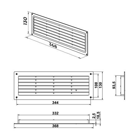 Решетка вентиляционная вытяжная 35 w/n ZERNBERG 10244031 00-024403  