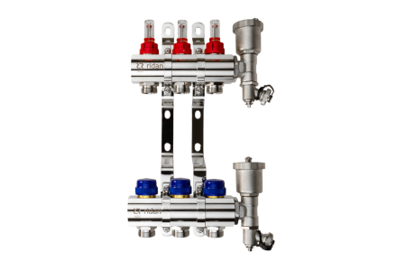 Коллекторная группа FHF-3RF set 3 контура 1' х 3/4' с расходомерами, воздухоотводчиками и кронштейнами Ридан 088U0723R