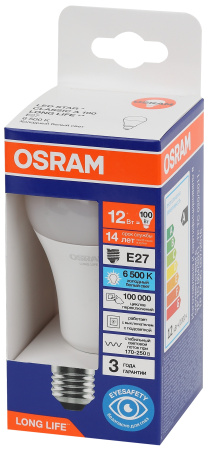 Лампа светодиодная LED 12Вт Е27 6500К 1055Лм груша 220В (замена 100Вт) OSRAM LEDVANCE 4099854186127