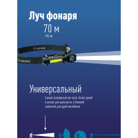 Фонарь налобный аккум/3Вт+3ВтCOB/кол. линза/Li-ion18650 1200mAh/USBtC/магнит/зажим Космос KOC508Lit