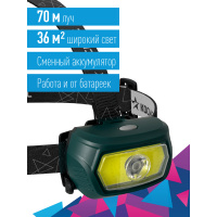 Фонарь налобный аккум/3Вт+5ВтCOB/кол. линза/съемн Li-ion18650 1200mAh/USBшн typeC Космос KOC509Lit