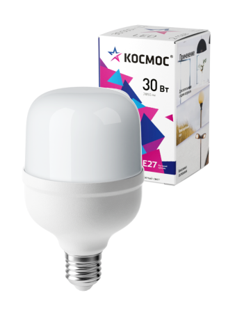 Лампа светодиодная LED 30Вт 220В Е27 D80х135 4500К белый 2650 лм Космос LksmHWLED30WE2745