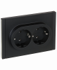 FORTE&PIANO Розетка 2-местная с заземлением без защитных шторок безвинтовое крепление 16А FP124 черный IEK FP-R21-16-1-K02