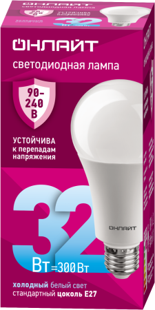 Лампа светодиодная 32вт OLL-A70-32-230-6.5K-E27 PRO 90-240В ОНЛАЙТ 90410 31992