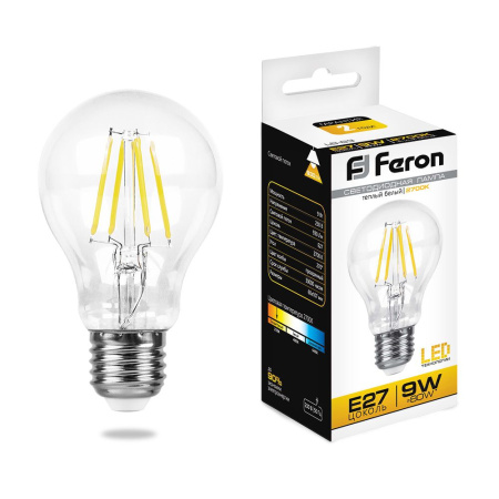 Лампа светодиодная LED 9вт Е27 теплый FILAMENT FERON LB-63 25631