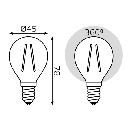 Лампа светодиодная филаментная LED 7 Вт 580 лм 4100К AC150-265В E14 шар P45 нейтральный Black Filament GAUSS 105801207