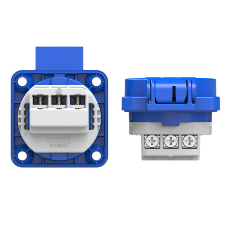 Розетка встраиваемая 16А/250V/2P+E/IP54 50х50 подкл. сзади синяя