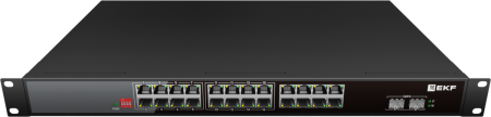 Коммутатор промышленный неуправляемый U-2GX/SFP-24GTP-R, 2 порта 1000Base-X SFP, 24 порта 10/100/1000Base-T(X) RJ45 c PoE, монтаж в 19'' стойку TSX EKF TSX-U-2GX/SFP-24GTP-R