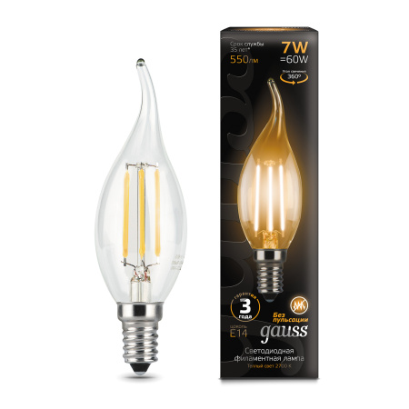 Лампа светодиодная филаментная LED 7 Вт 550 лм 2700К AC185-265В E14 свеча теплая Black Filament GAUSS 104801107