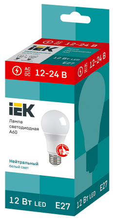 Лампа светодиодная A60 груша 12Вт 12-24В 4000К E27 IEK LLE-A60-12-12-24-40-E27