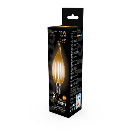 Лампа светодиодная филаментная LED 11 Вт 810 лм 2700К AC185-265В E14 свеча теплая Black Filament GAUSS 104801111