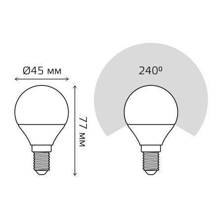 Лампа светодиодная LED 6.5 Вт 520 лм 3000К AC150-265В E14 шар P45 теплая  Black Gauss GAUSS 105101107