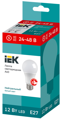 Лампа светодиодная A60 груша 12Вт 24-48В 4000К E27 IEK LLE-A60-12-24-48-40-E27